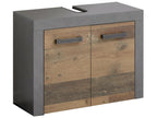 Bathroom furniture - Melamine vanity unit in walnut and cement grey - W - H - D 72 - 56 - 34 cm.