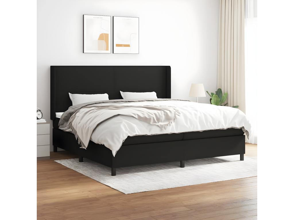Upholstered bed base with mattress, black, 200x200 cm, fabric