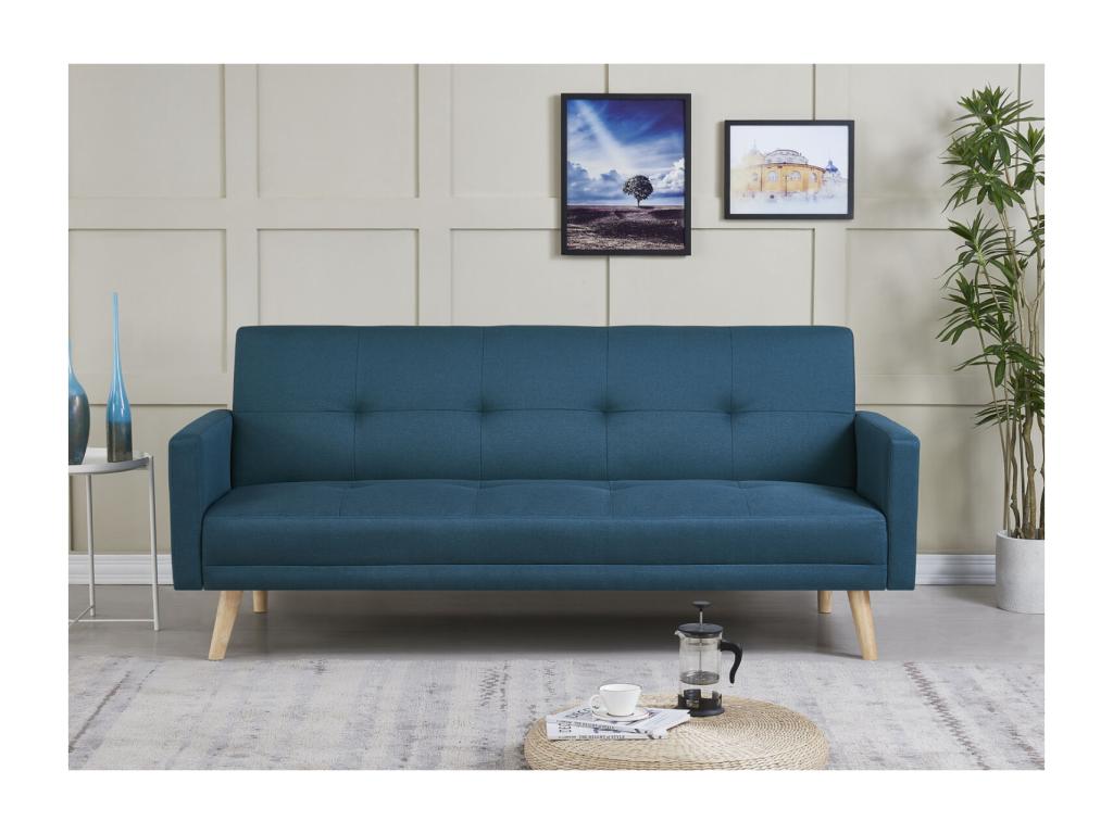 WOODEN 3-seater Scandinavian convertible sofa in duck blue fabric