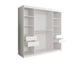 Meubiana 256 Wardrobe, Matte White - Black Marble, 200x200x62cm, Sliding Wardrobe Doors