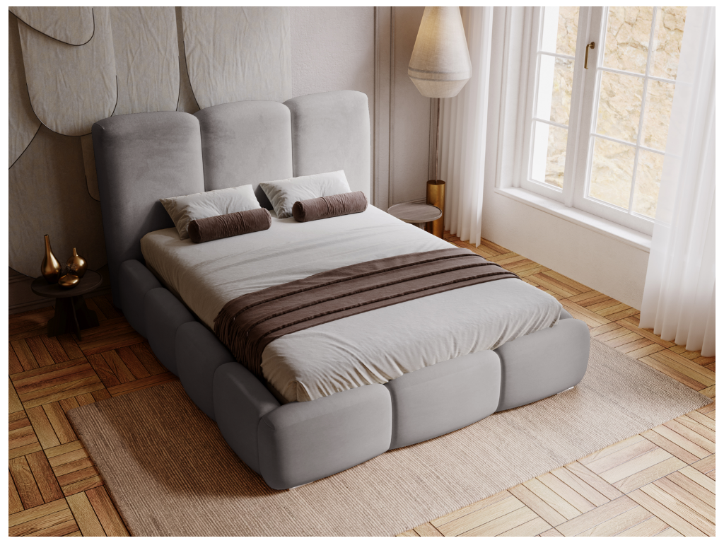 Upholstered bed with storage - 140x200 - double bed - velvet - grey - Bubble