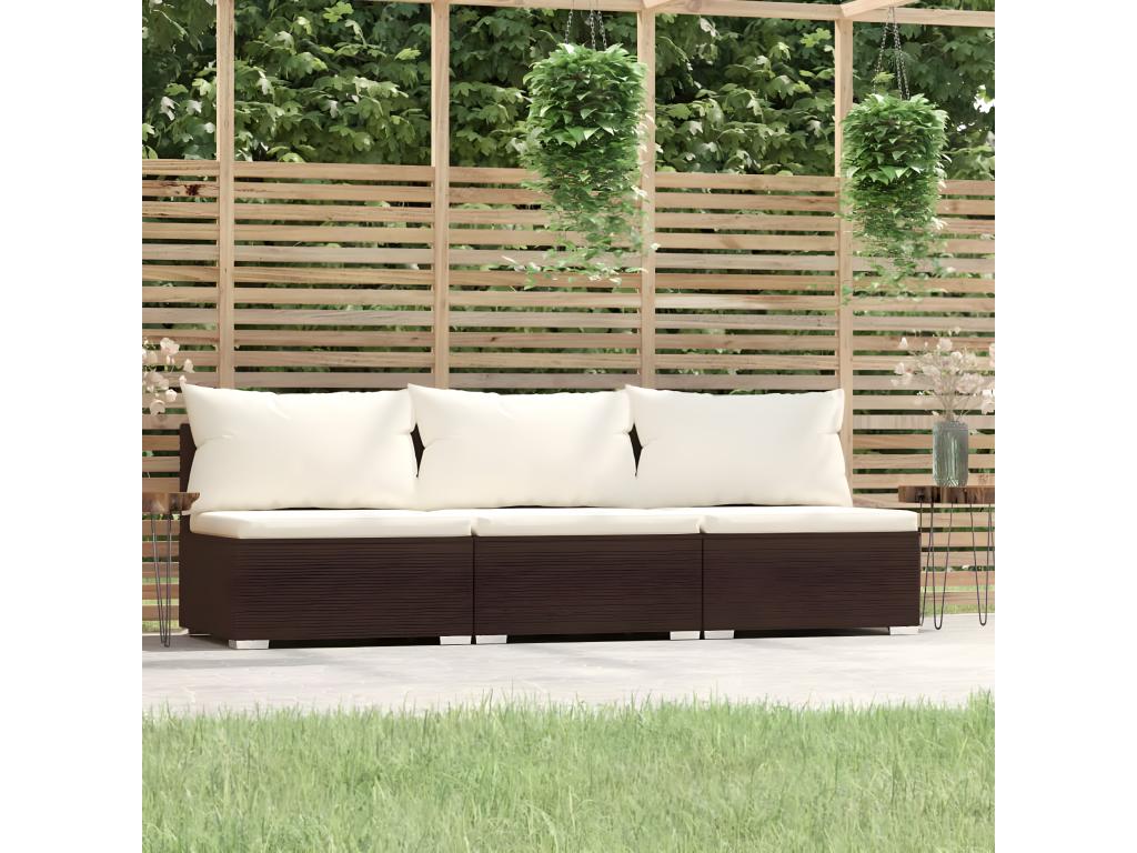 3-seater sofa with cushions, brown, woven resin