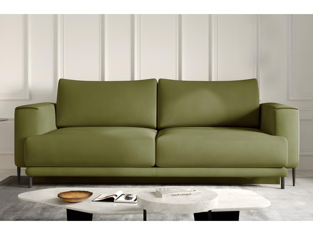 3/4 seater sofa bed with storage space - olive green - in quality Meubiana fabric