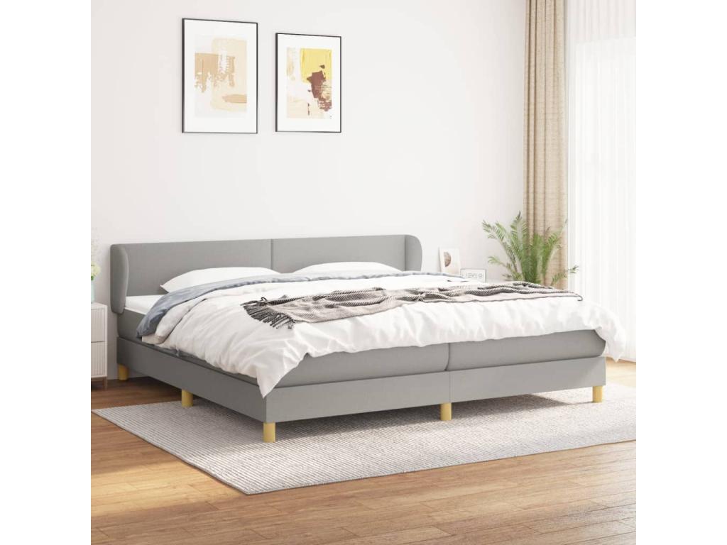Upholstered bed base with mattress, light grey, 200x200cm, fabric