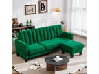 Corner sofa 210 CM, reversible corner armchair, convertible, 3-4 seater, green vertical striped velvet fabric