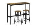 Contemporary 3-piece 2-seater set - bar table and 2 bar stools - black steel with aged wood effect
