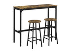 Contemporary 3-piece 2-seater set - bar table and 2 bar stools - black steel with aged wood effect