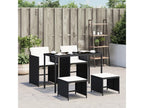 5-piece garden dining set with cushions, black woven resin
