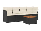 5-piece garden furniture set with cushions, black woven resin