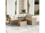 7-piece garden furniture set with cushions, beige woven resin