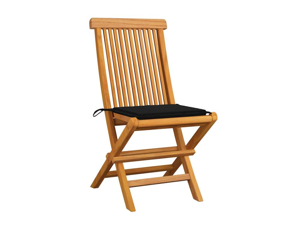 Garden chairs and cushions, black, set of 4, solid teak wood