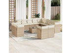 Garden furniture set with cushions, 14 pieces, beige woven resin