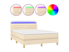 Upholstered bed base with mattress and LED lighting, Cream, 140x200 cm, Fabric