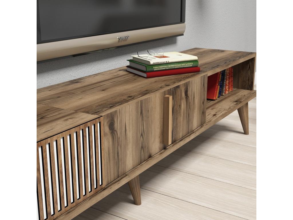 Meubiana TV stand and wall shelf set in natural and white wood