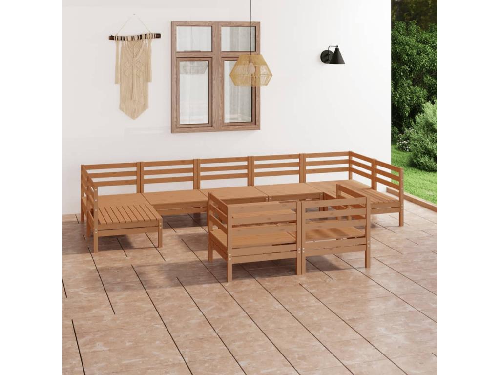 10-piece garden furniture set, honey brown, solid pine wood