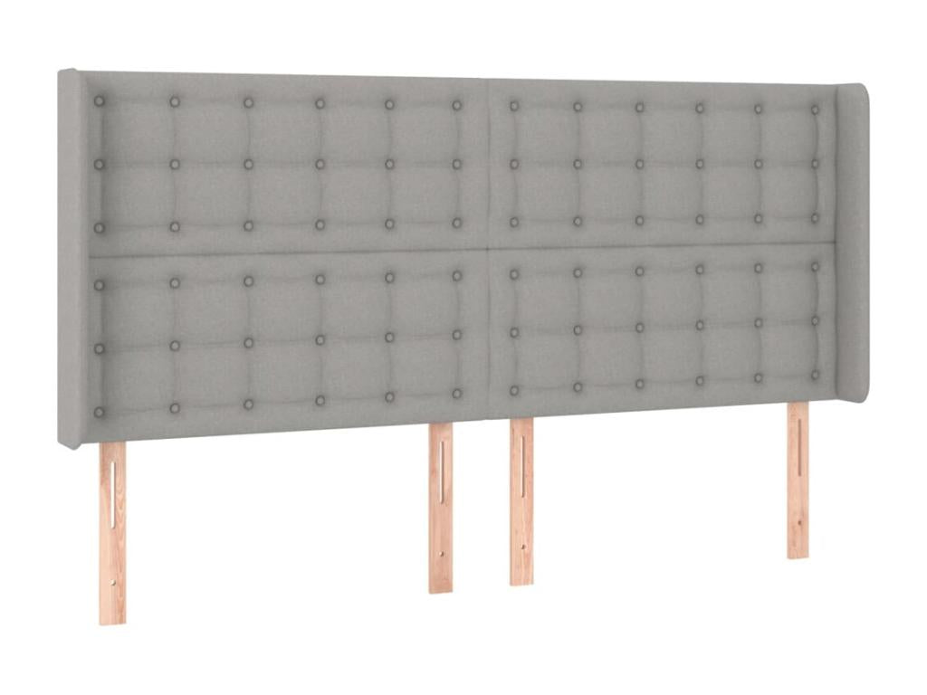 Headboard with wings, light grey, 163x16x118/128 cm, fabric