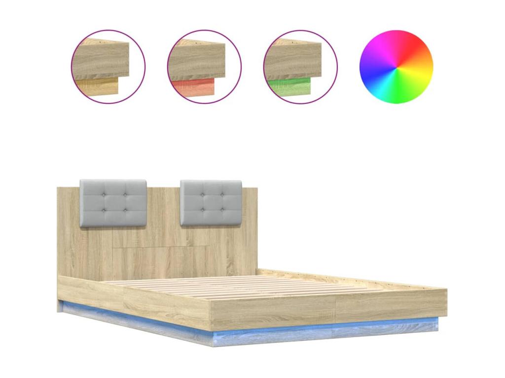 Bed frame, headboard and Meubianaères LED oak Meubiana 120x200
