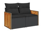 11-piece garden furniture set with cushions, black woven resin