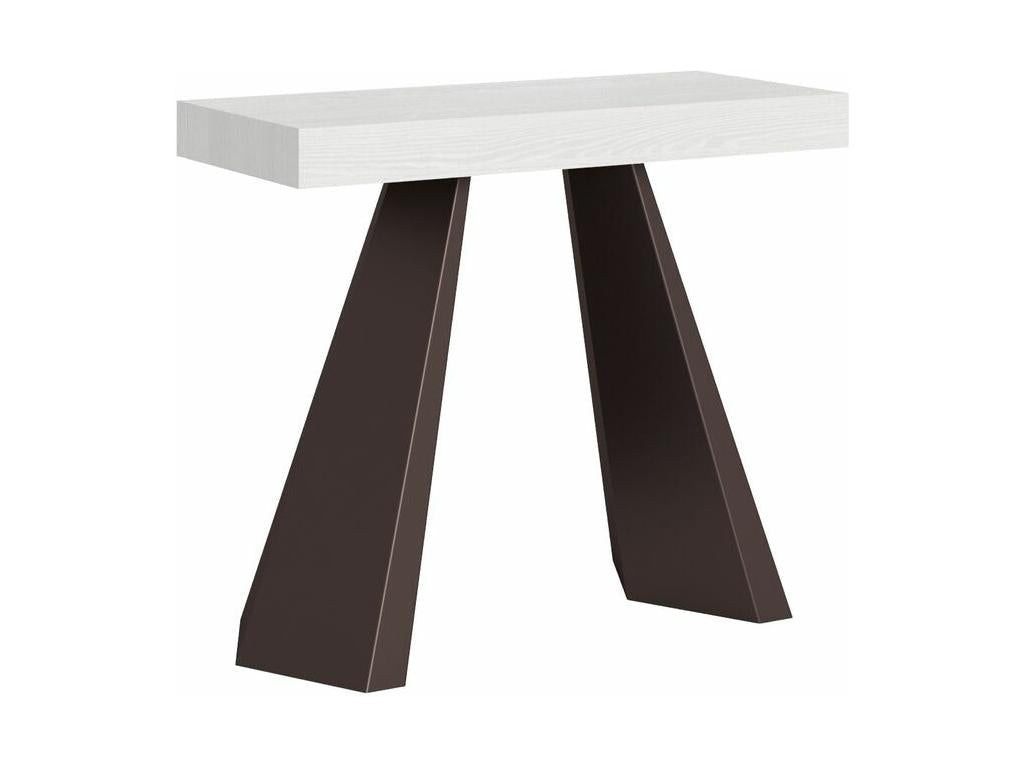 Meubiana extendable console table in wood and brown steel, 90x40-196 or 90x40-300, white, with 3 thick extensions