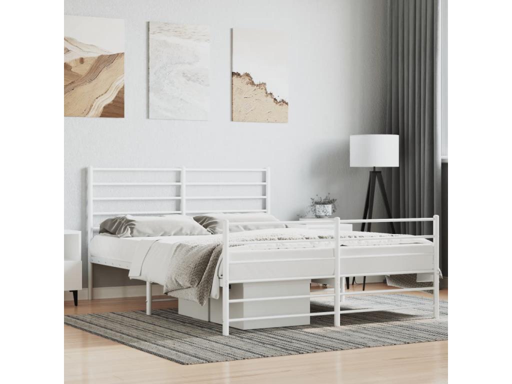 Metal bed frame with white headboard/footboard 150x200cm