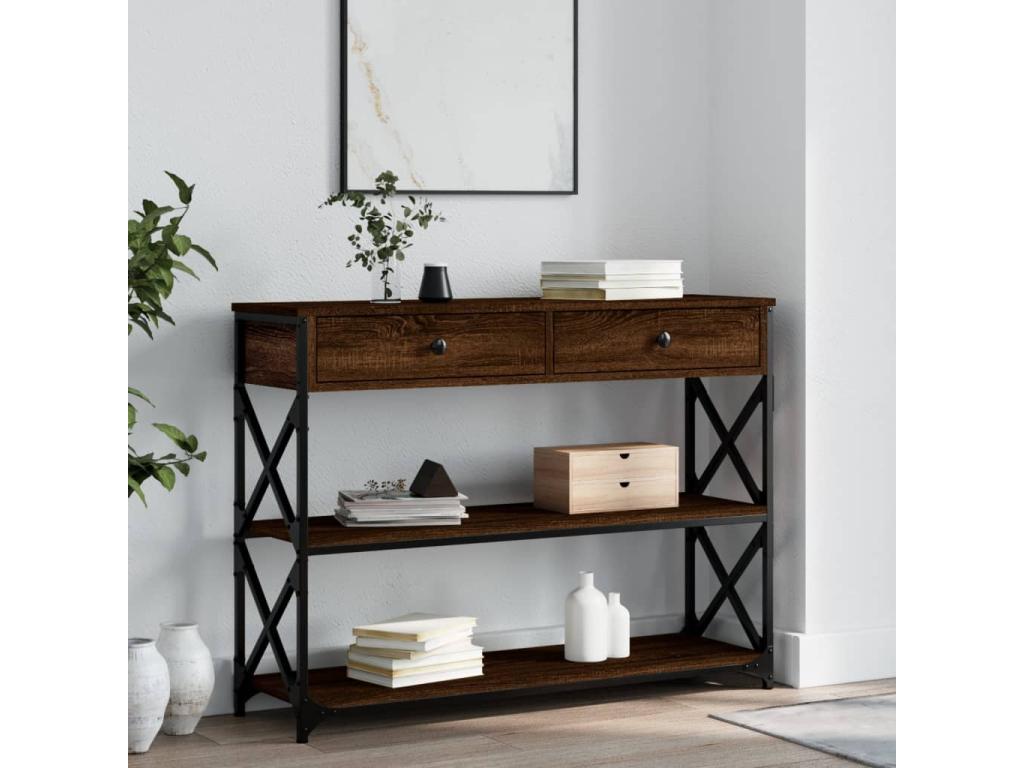 Brown oak console table, 100x28x75 cm, engineered wood