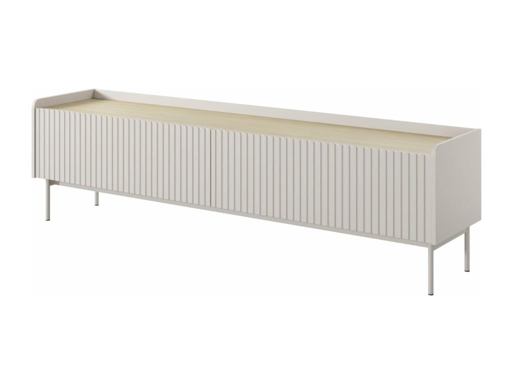 2-door TV stand - grooved fronts - metal legs - 181 cm - beige - Meubiana