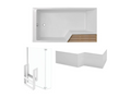Meubiana Neo 160x90cm Non-Slip Bath/Shower Pack in Matte White - Left-Hand View with Chrome Bath Screen and Apron