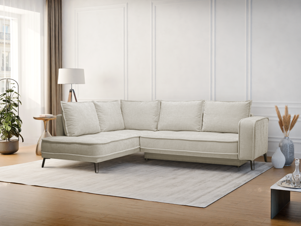 BALCORIA left-hand corner sofa bed in beige fabric by Meubiana