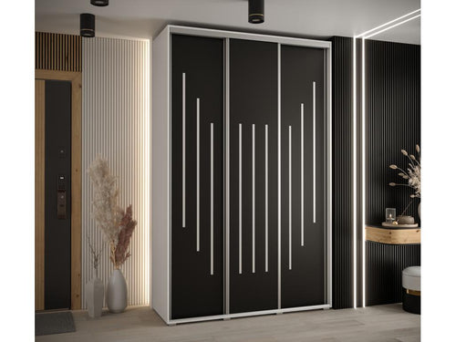 Meubiana 8 Sliding Door Wardrobe 235.2/160/60 3 Doors White/Black/Silver