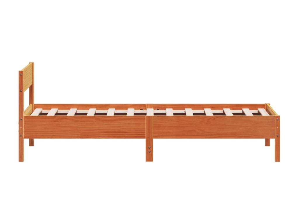 Bed frame without mattress, brown wax finish, 100x200cm, solid pine wood
