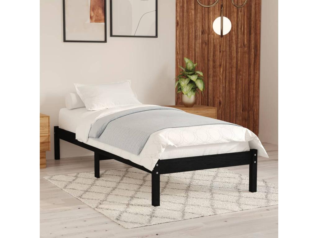 Black Bed Solid Pine Wood 75x190 UK Small Single