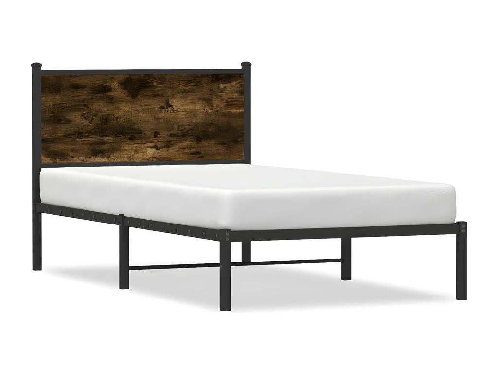 Metal bed frame with smoked oak headboard, 100x190 cm