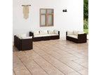 7-piece garden furniture set with cushions, brown woven resin