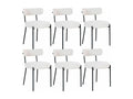 Meubiana - Set of 6 Chairs in White Mottled Bouclé Fabric with Black Metal Backrest and Legs