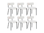 Meubiana - Set of 6 Chairs in White Mottled Bouclé Fabric with Black Metal Backrest and Legs