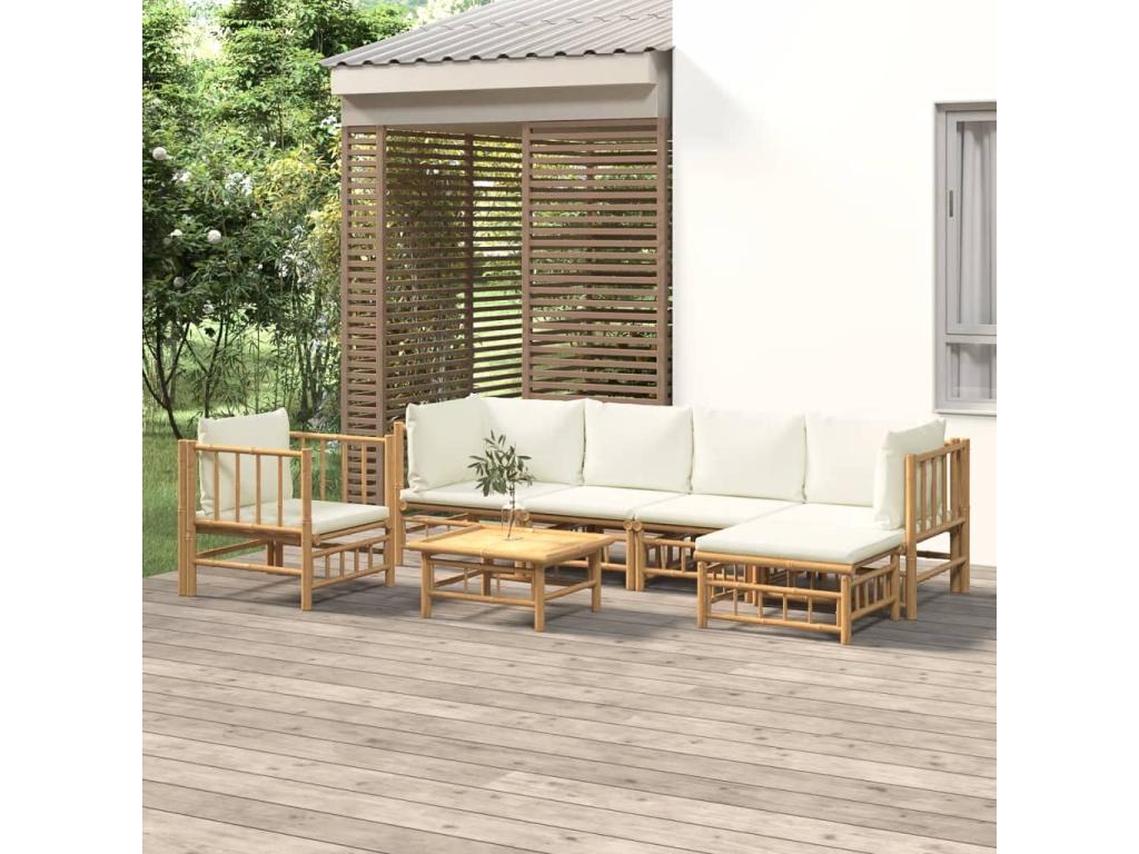 Homzora 7-piece garden furniture set with cream-white cushions