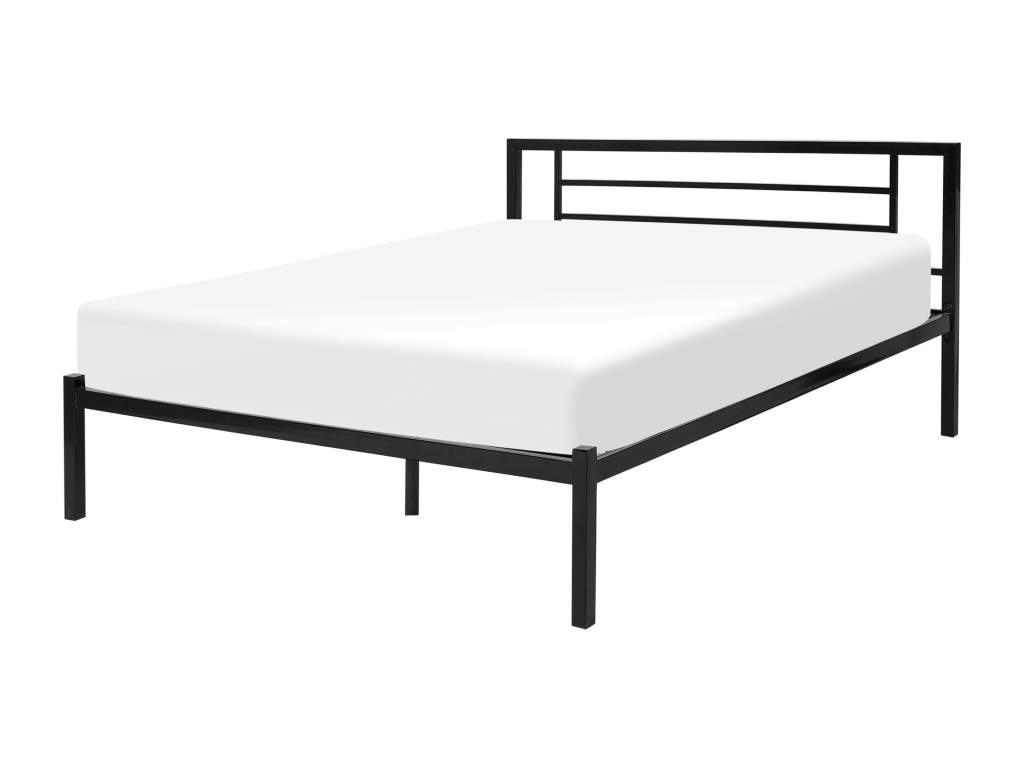 Meubiana 140x200 cm Black Metal Bed with Slatted Base