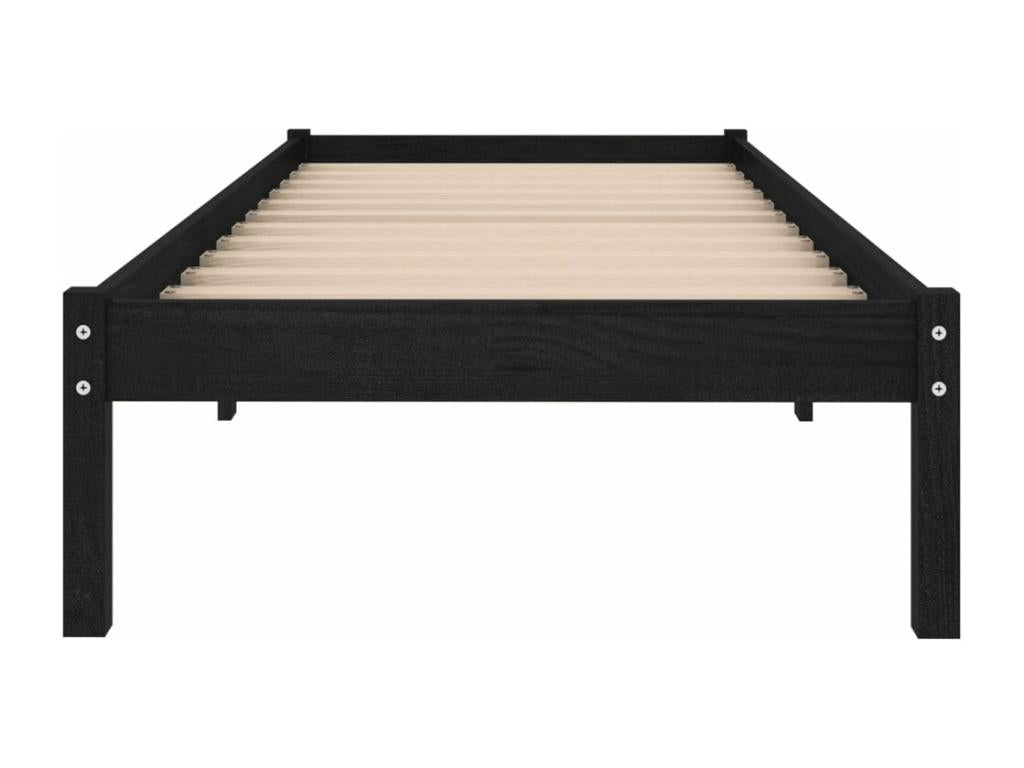 Black Bed Solid Pine Wood 75x190 UK Small Single