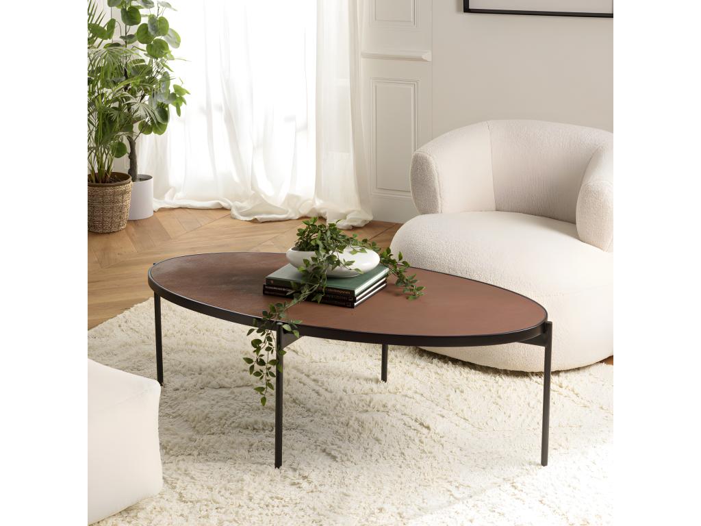 Meubiana - Oval coffee table 131x65cm, rust color, stone effect