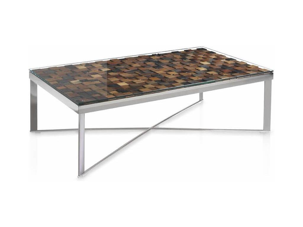 Meubiana rectangular coffee table made from recycled wood and stainless steel legs