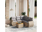 6-piece garden furniture set with cushions, beige woven resin