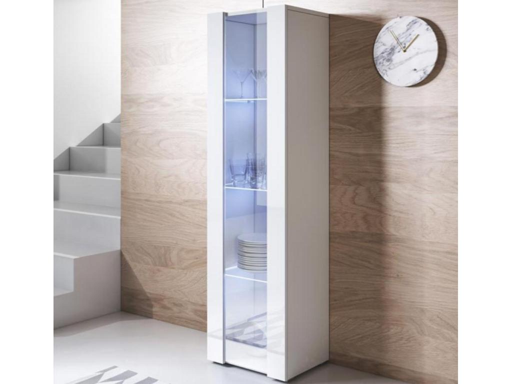 Meubiana V5 White Display Cabinet for Living Room/Dining Room with LED Lighting, 40x29x167cm