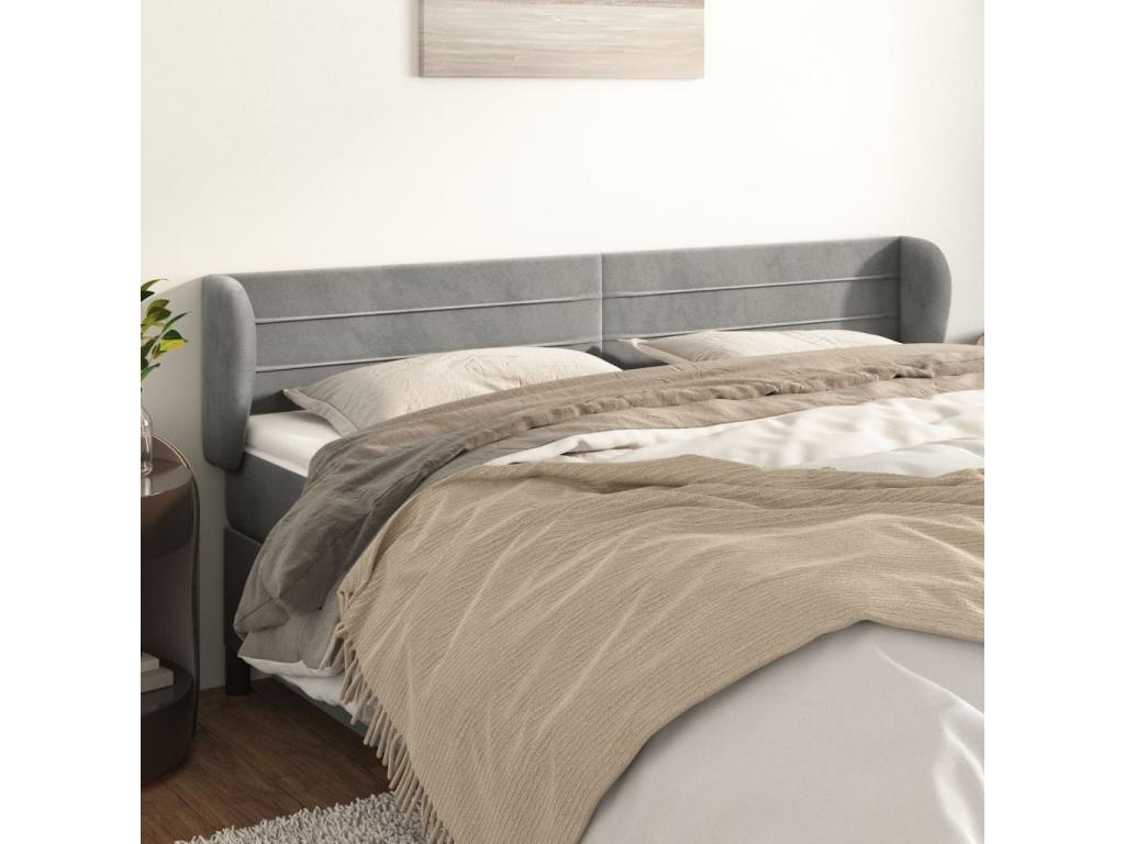 Headboard with wings, light grey, 203x23x78/88 cm, velvet