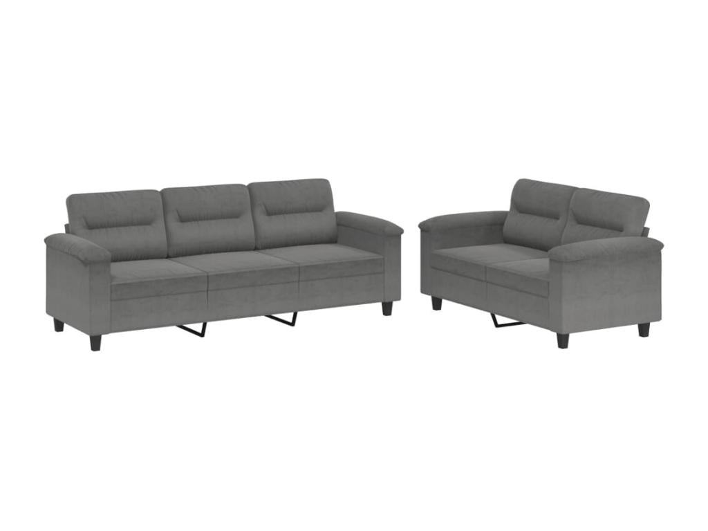 2-piece sofa set with dark grey microfiber fabric cushions